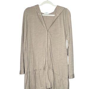 Light Taupe Hooded Zip-Front Utility Jacket